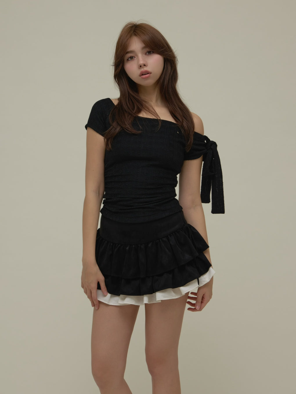 【新品】andmary Avrill ribbon tops black ANDMARY】Avrill ribbon tops