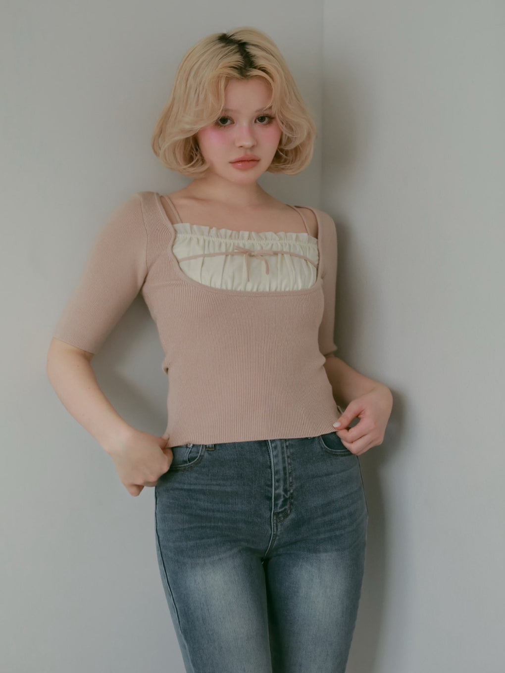 アンドマリー andmary mew frill tops beige ANDMARY】Mew frill tops