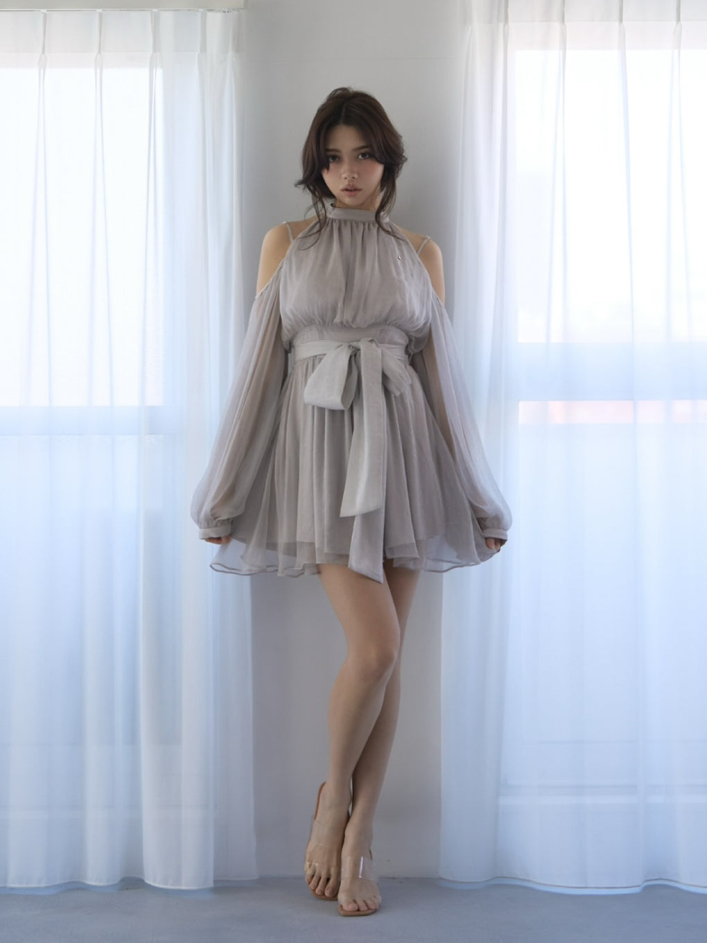 ワンピース andmary Fairy chiffon mini dres ANDMARY】Fairy chiffon mini dress