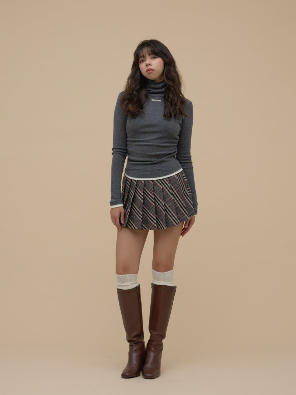 ANDMARY】Monica check pleats mini skirt