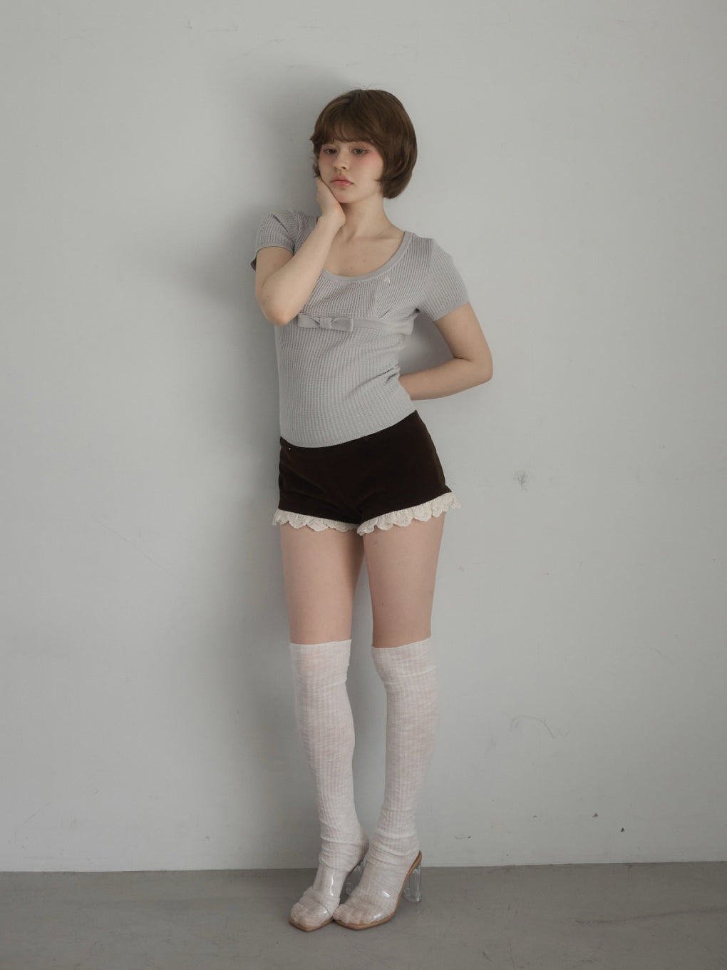 ANDMARY】Waffle ribbon tops