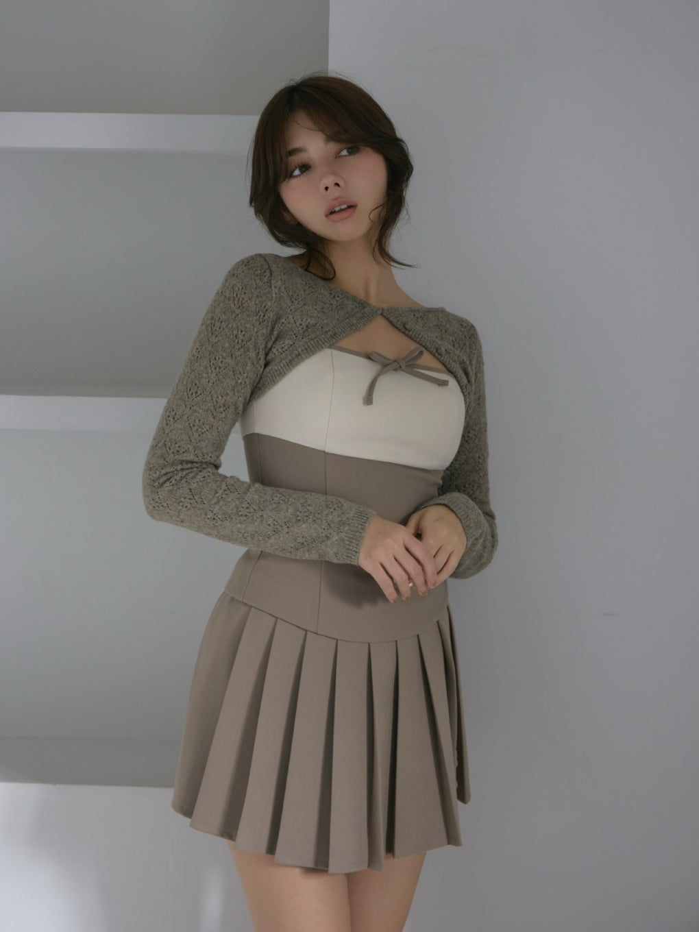 andmary Flora pleats set up brown アンドマリー ANDMARY】Flora pleats set up