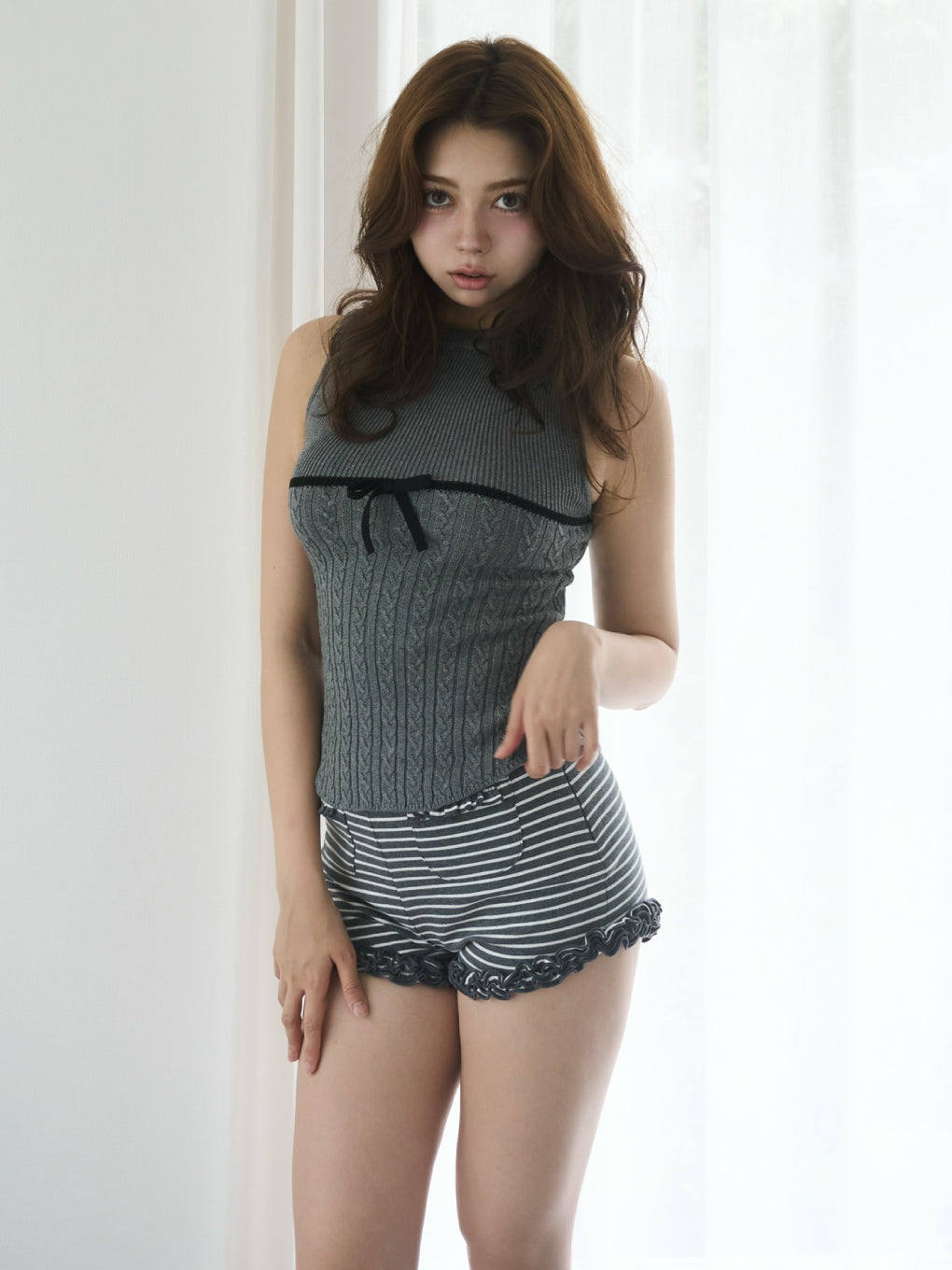 ANDMARY】Alice ribbon frill mini pants set up