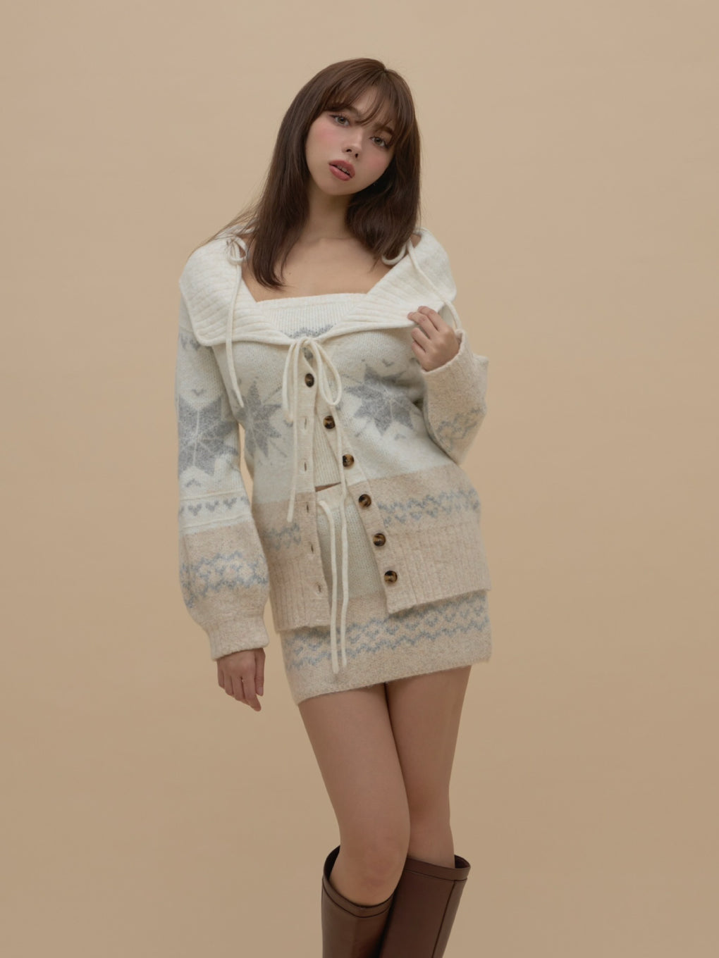 トップス andmary candy sleeve knit cardigan ANDMARY】Candy sleeve knit set