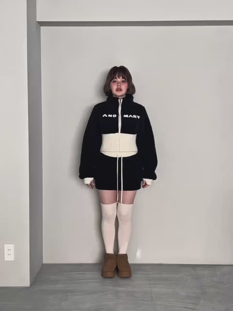 ANDMARY】Fluffy zip up jacket