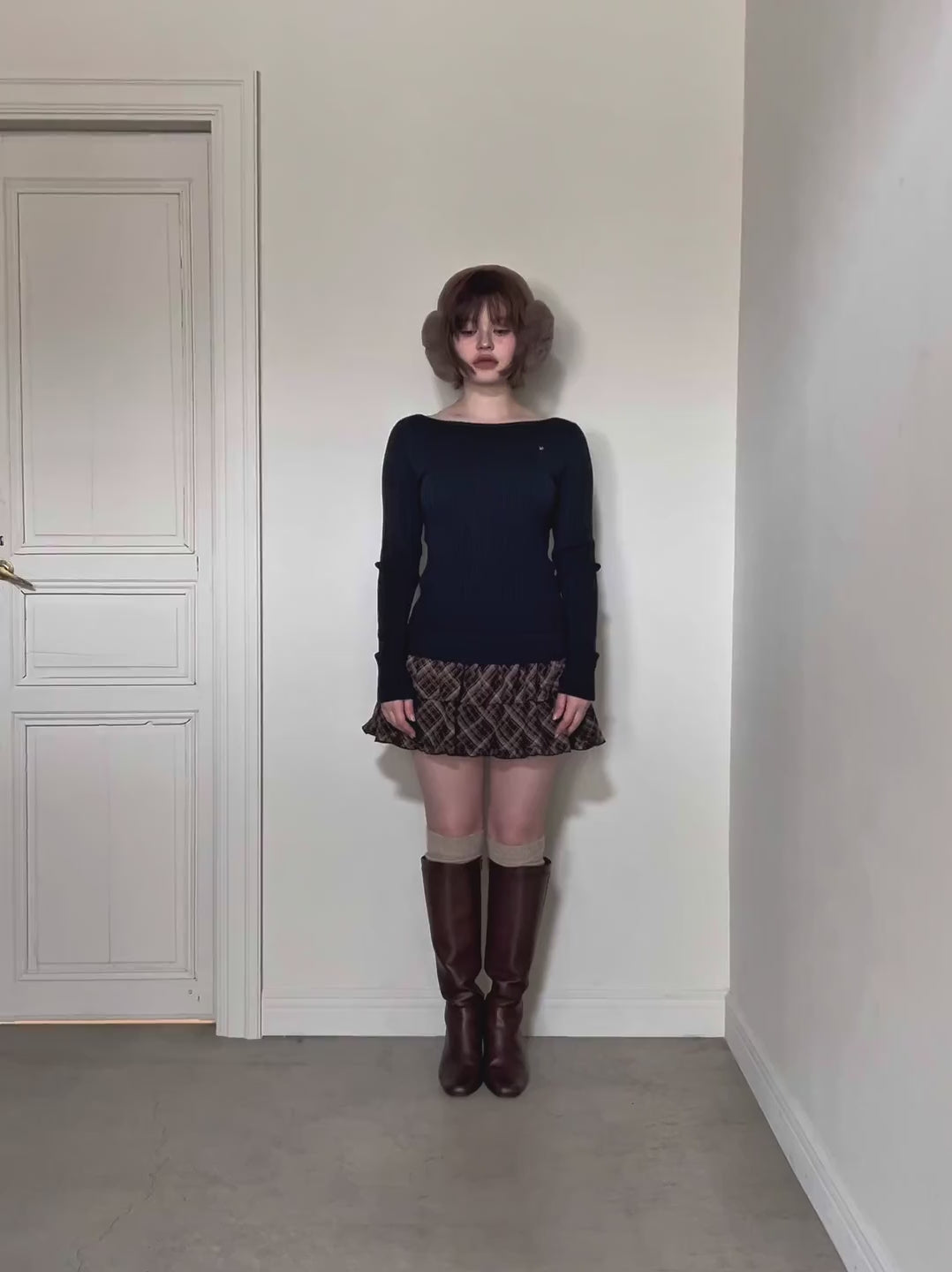 スカート andmary Nina check mini dress navy ANDMARY】Nina check mini dress