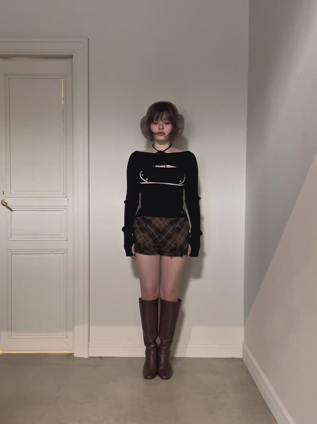 ANDMARY】Ribbon check mini pants