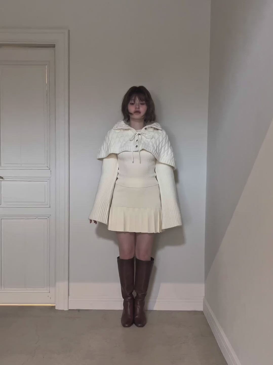 ANDMARY】Snow cape knit set up