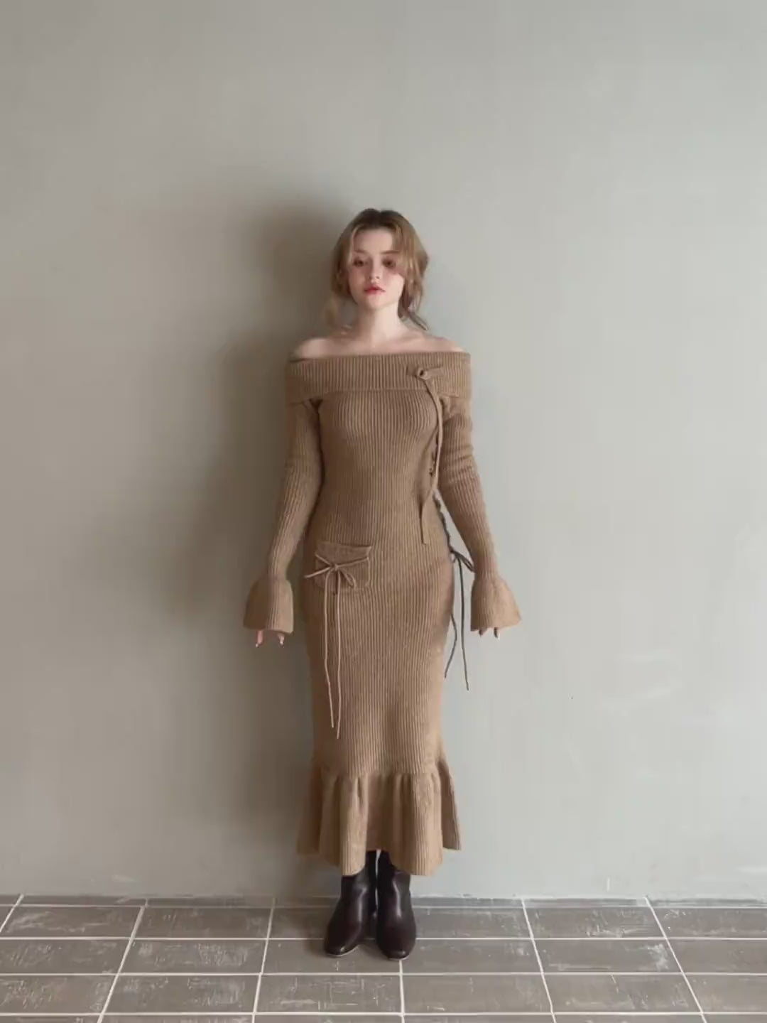 andmary Sophie knit long dress モカブラウン Fアンドマリー