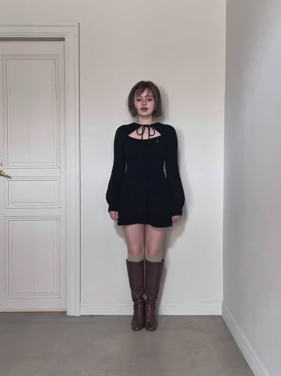 ワンピース Amy cable flare mini dress beige ANDMARY】Amy cable flare mini dress